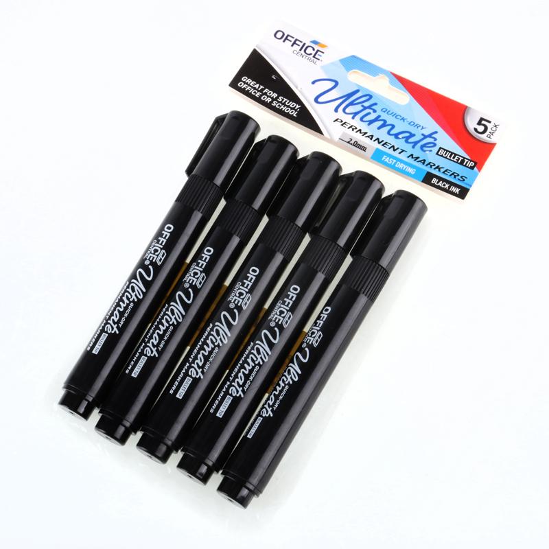 Office Central Permanent Marker Black Ink 5 Pack