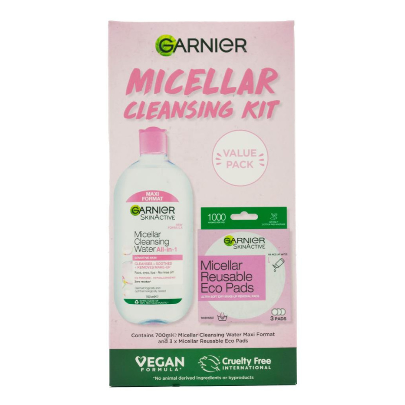 Garnier Micellar Cleansing Kit Value Pack 700ml Bottle + 3 Reusable Eco Pads