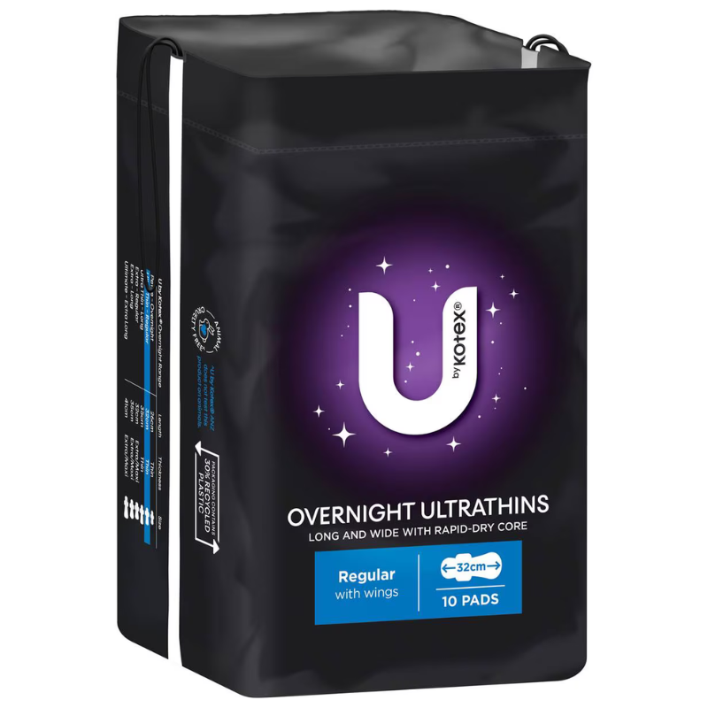 U By Kotex Overnight Ultrathins Regular With Wings 10 Pads