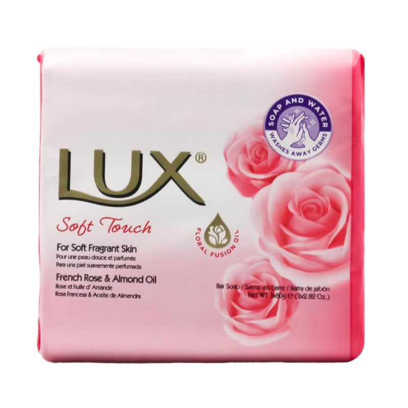 Lux Pk3 x 80g Bar Soap Soft Touch French Rose & Almond Oil
