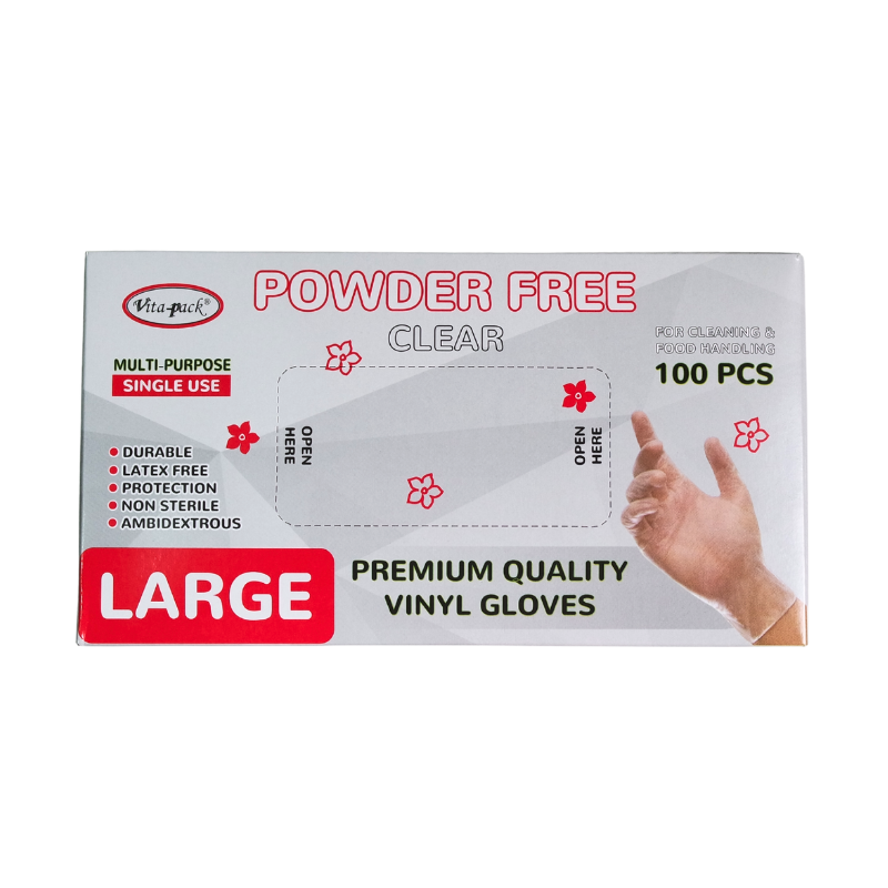 Powder Free Clear Premium Quality Vinyl Gloves Large 100 Pcs