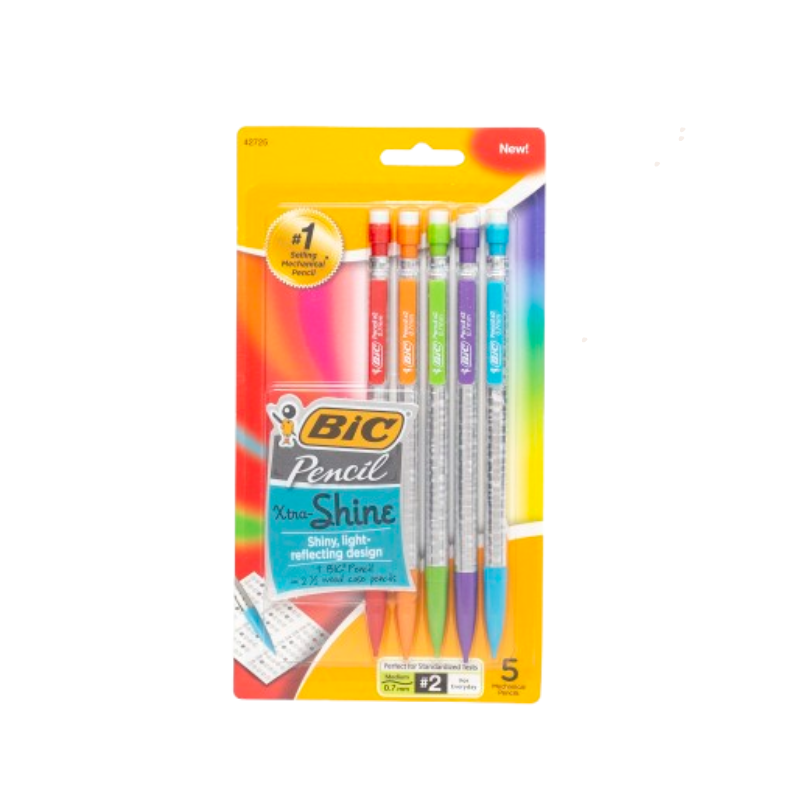 Bic Xtra Shine Mechanical Pencils 0.7mm 5 Pack Rainbow Set