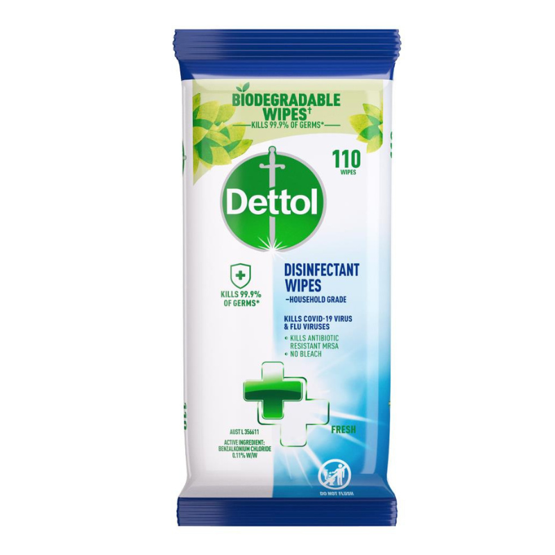 Dettol 110 Biodegradable Disinfectant Wipes Household Grade Fresh