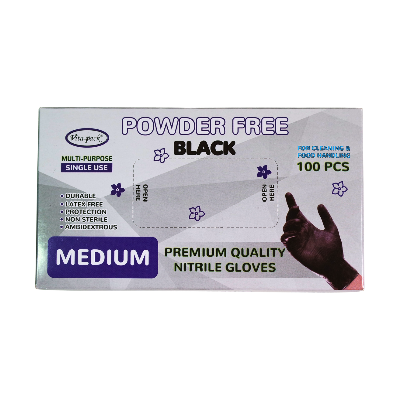 Powder Free Black Premium Quality Nitrile Gloves Medium 100 pcs