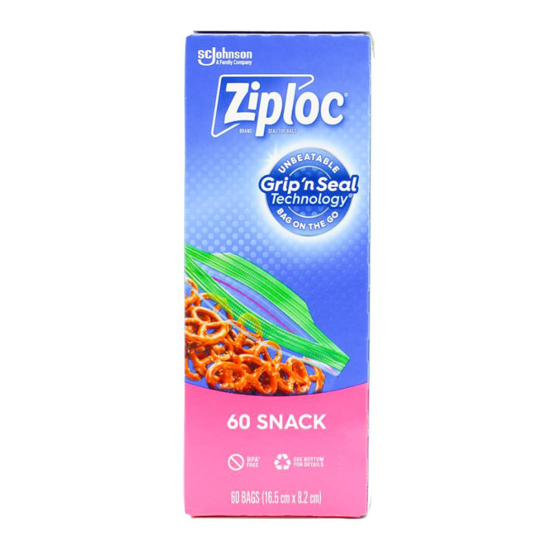 Ziploc 60 Snack Resealable Bags 16.5 cm x 8.2 cm