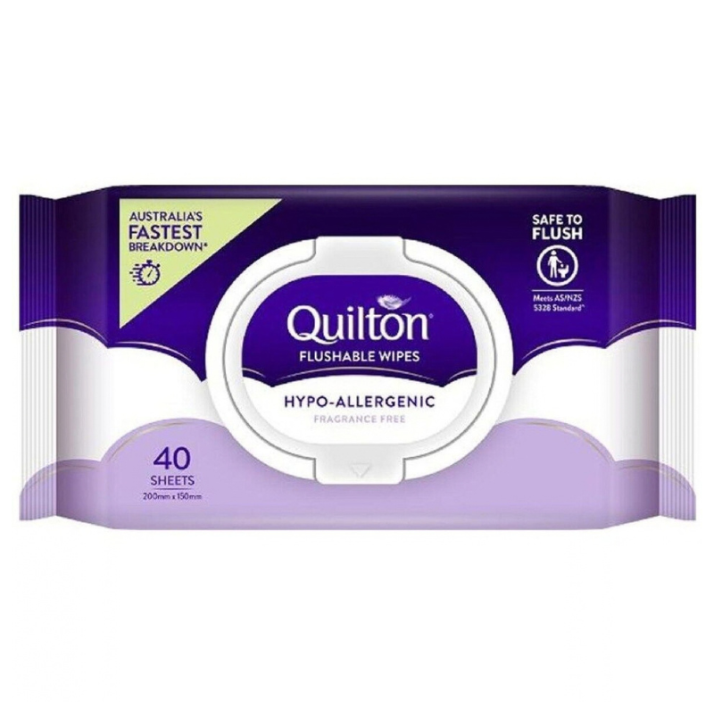 Quilton Flushable 40 Wipes Hypo-Allergenic Fragrance Free
