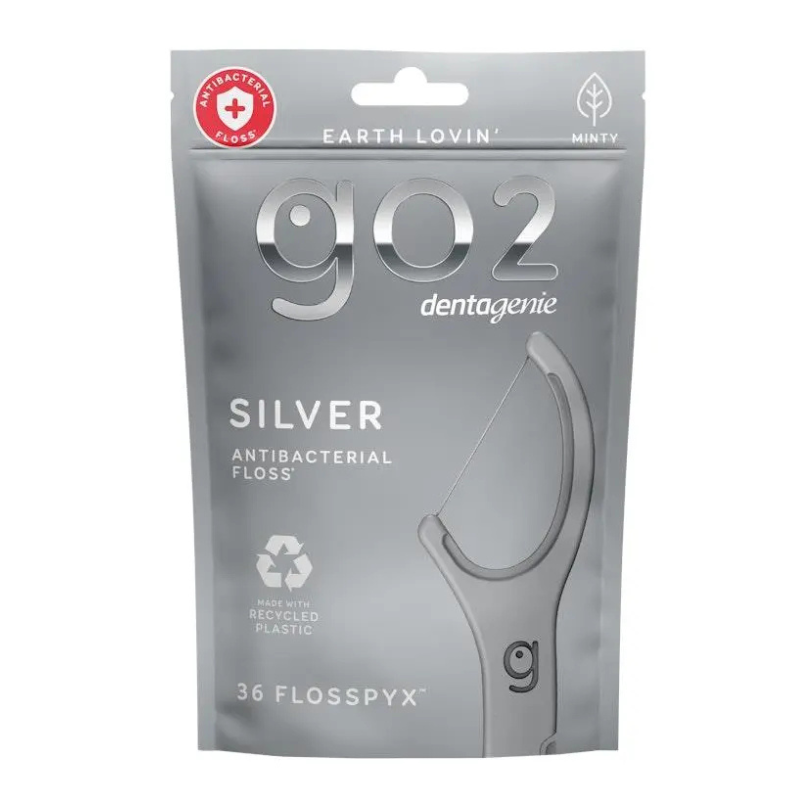 Go2 Dentagenie Silver Antibacterial Floss 36 Flosspyx