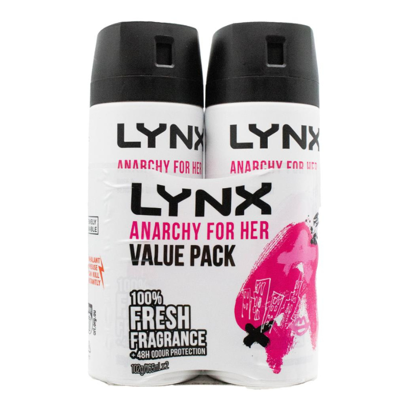 Lynx Pk2 x 165ml Anarchy For Her Deodarant Body Spray