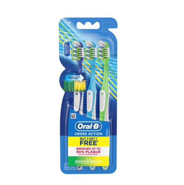 Oral-B Cross Action With Indicator Bristles Toothbrush Soft 3 Pack Assorted Colours
