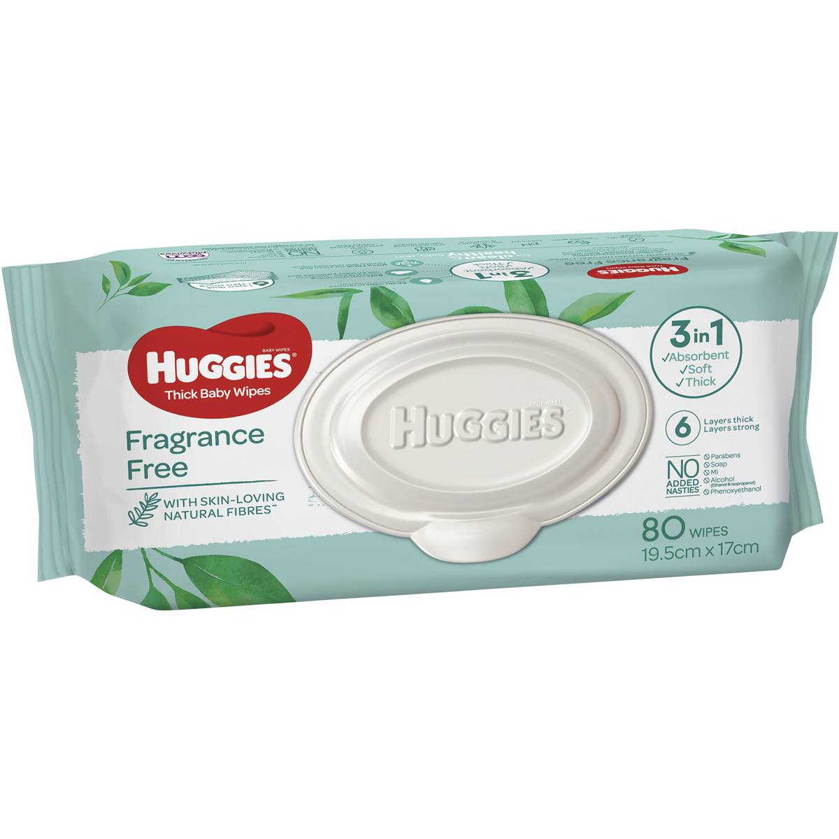 Huggies Thick Baby Wipes Fragrance Free 80 Pack