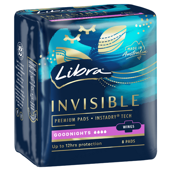 Libra Invisible 8 Goodnights Pads With Wings