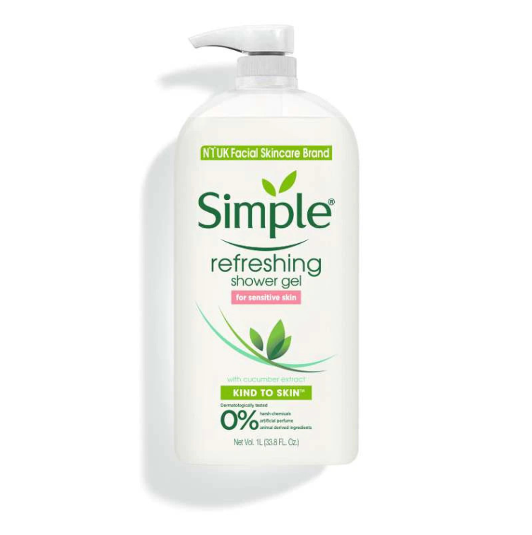 Simple Refreshing Shower Gel For Sensitive Skin With Cucumber Extract 1L