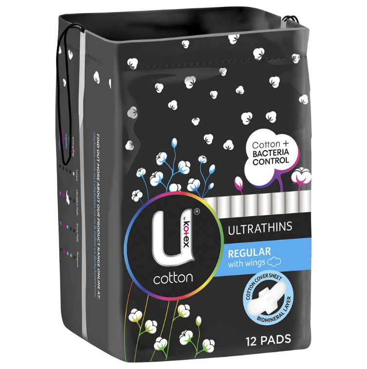 U By Kotex Cotton Ultrathins Regular With Wings 12 Pads
