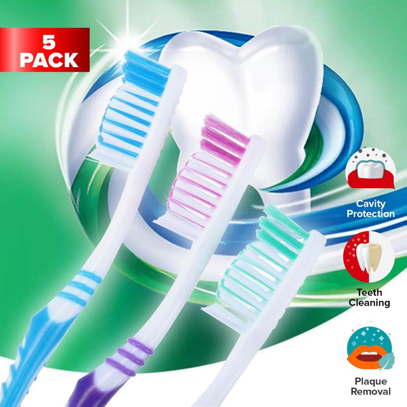 1St Care Medium Bristle Toothbrushes 5 Pack Assorted Colours