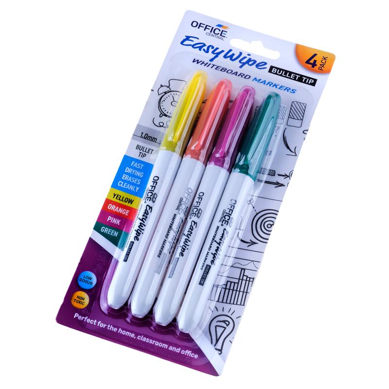 Office Central Easy Wipe Whiteboard Markers 4 Pack