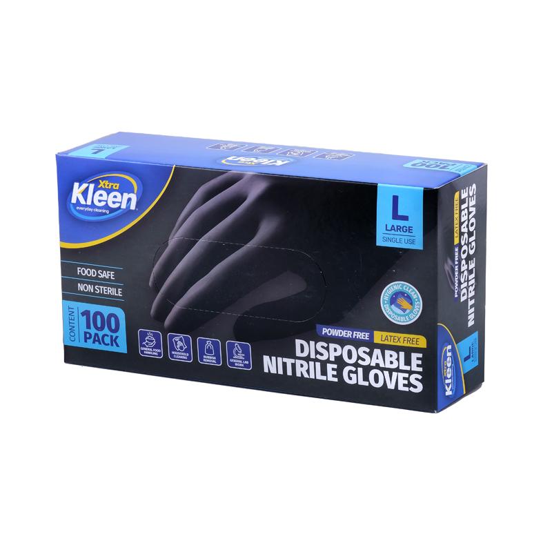 Xtra Kleen Disposable Nitrile Gloves Black Large 100 Pack