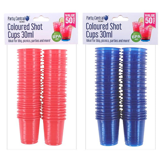 Party Central Coloured Shot Cups 30ml 50Pack