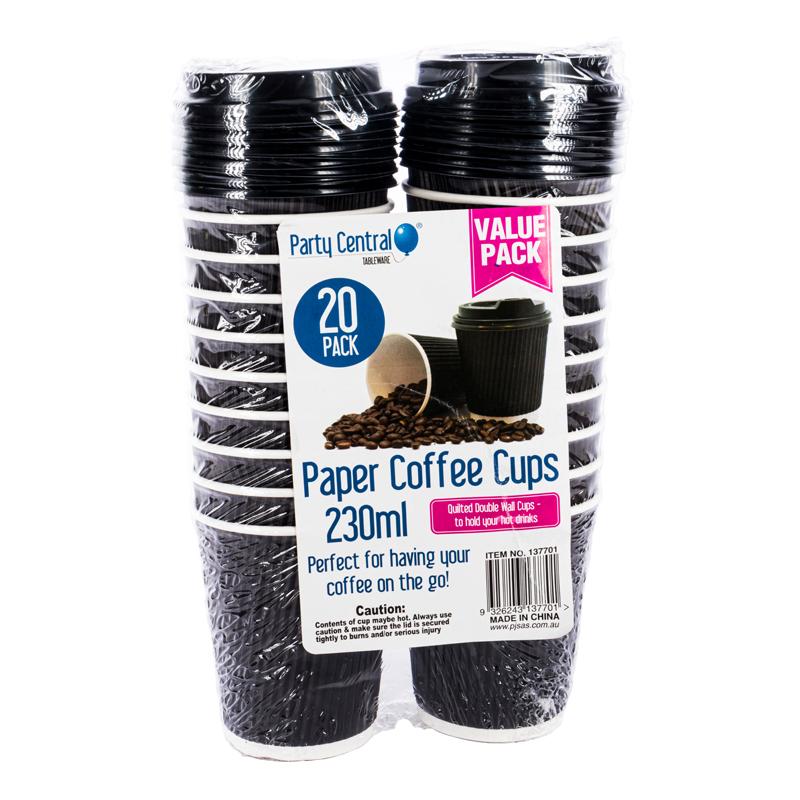 Party Central Paper Coffee Cups With Lid 230ml 20Pack