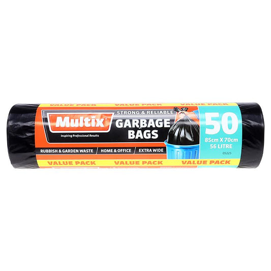 Multix Extra Wide Garbage Bags 50 Pack 85cm x 70cm 56 Litre