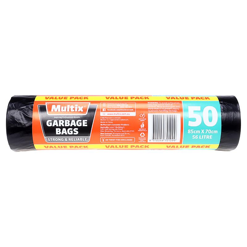Multix Extra Wide Garbage Bags 50 Pack 85cm x 70cm 56 Litre