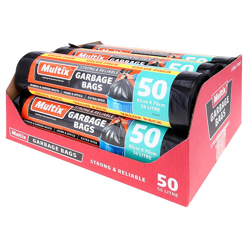 Multix Extra Wide Garbage Bags 50 Pack 85cm x 70cm 56 Litre