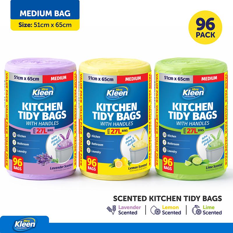 Kitchen Tidy Bags With Handles 27L 51cm x 65cm Medium 96 Bags Assorted Scents