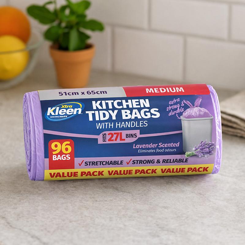 Kitchen Tidy Bags With Handles 27L 51cm x 65cm Medium 96 Bags Assorted Scents