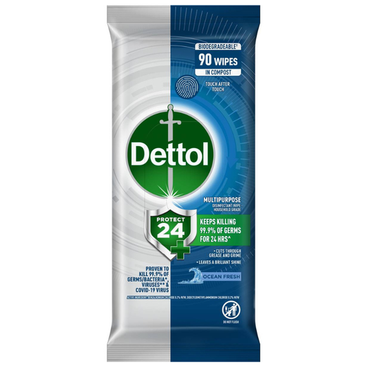 Dettol Biodegradeable 90 Wipes Multipurpose Ocean Fresh