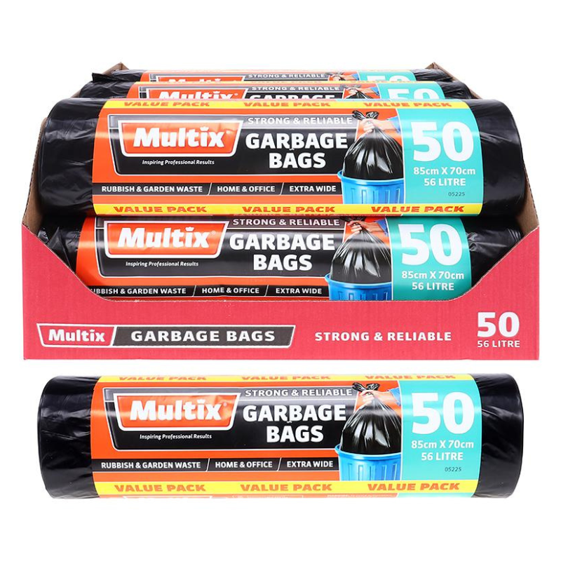 Multix Extra Wide Garbage Bags 50 Pack 85cm x 70cm 56 Litre