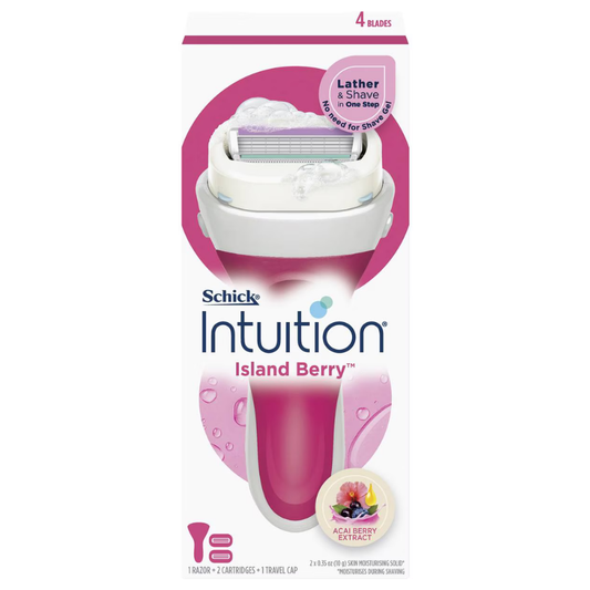 Schick Intuition Island Berry 4 Blades Razor Kit +2 Cartridges + 1 Travel Cap