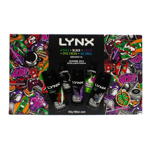 Lynx Africa + Black + Excite + Epic Fresh + Ice Chill Bodyspray 165ml Each