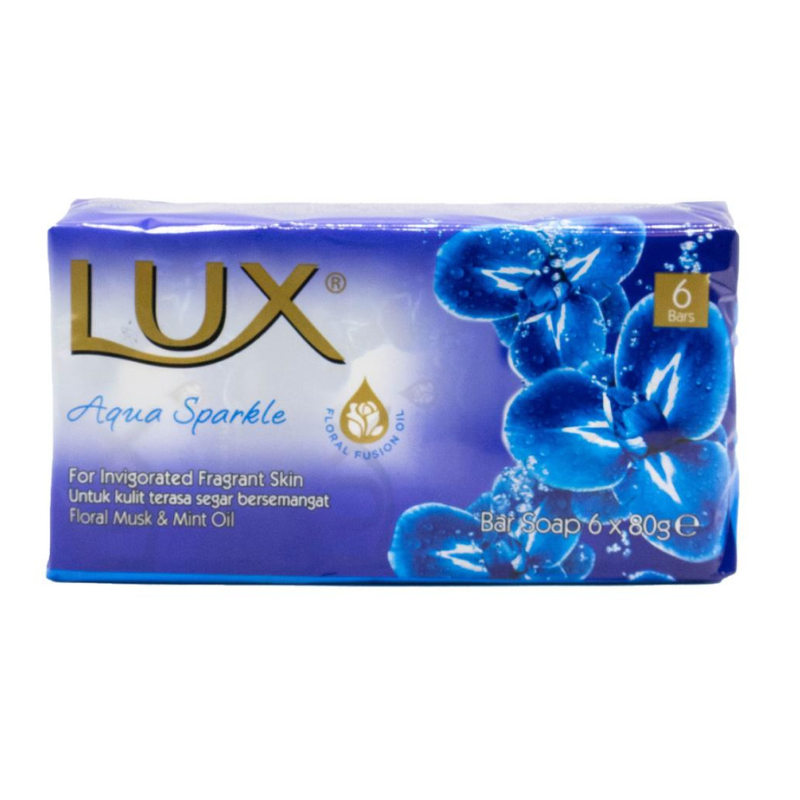 Lux Pk6 x 80g Bar Soap Aqua Sparkle Floral Musk & Mint Oil