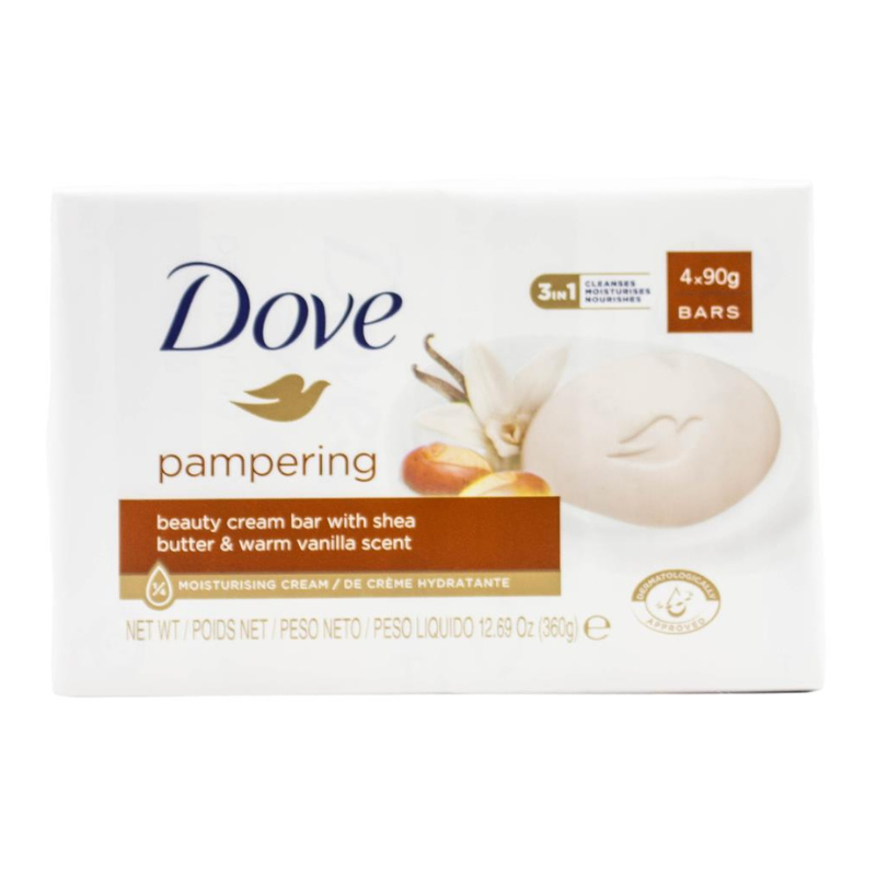 Dove Pampering Beauty Cream Bar With Shea Butter & Warm Vanilla Scent 4 x 90g Bars