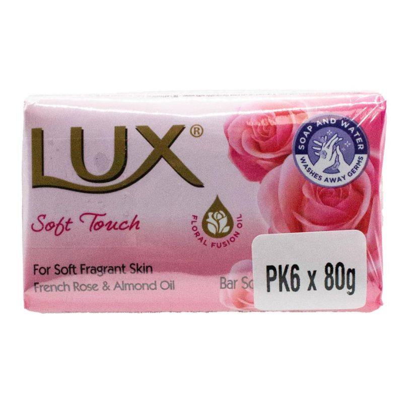Lux Pk6 x 80g Bar Soap Soft Touch French Rose & Almond Oil