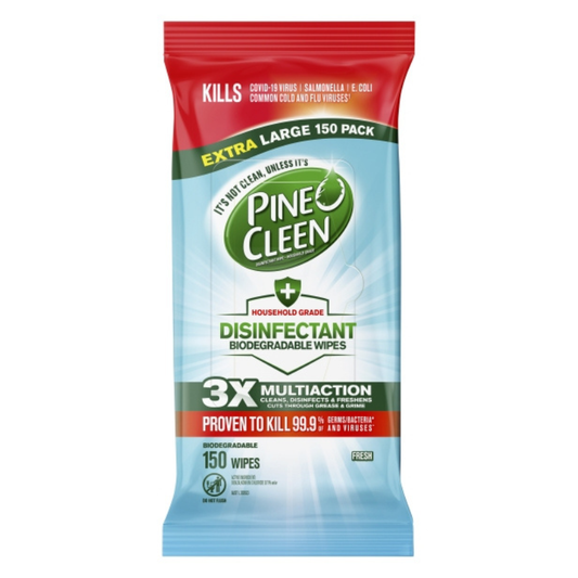 Pine O Cleen Extra Large 150 Pack Disinfectant Biodegradable Wipes Fresh