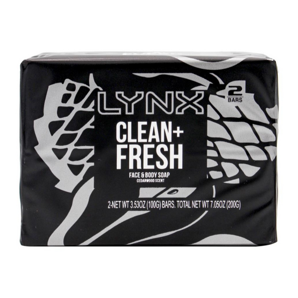 Lynx Clean + Fresh Face & Body Soap Cedarwood Scent 2 x 100g Bars