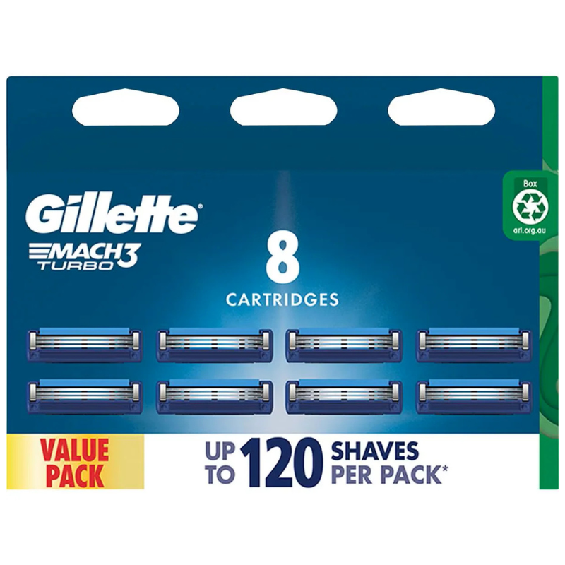 Gillette Mach3 Turbo 3d Razor Blades 8 Cartridges
