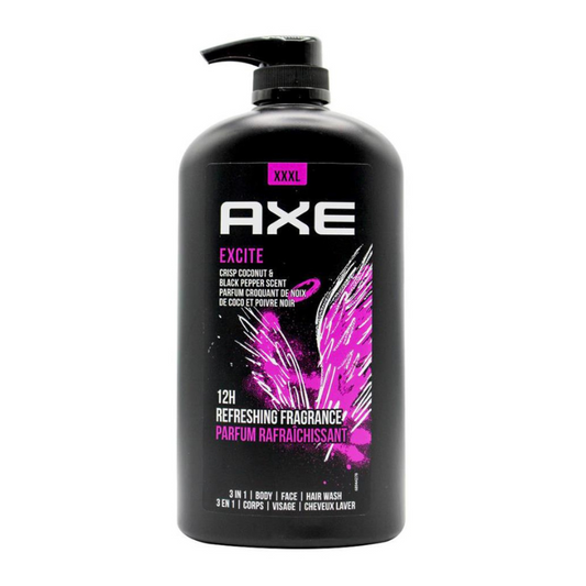 Axe 3 In 1 Body Face Hair Wash Excite Crisp Coconut & Black Pepper Scent 1L