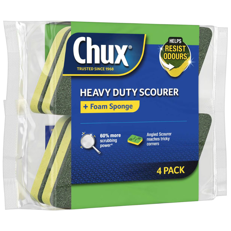 Chux Heavy Duty Scourer + Foam Sponge 4 Pack