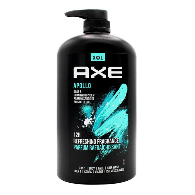 Axe 3 In 1 Body Face Hair Wash Apollo Sage & Cedarwood Scent 1L