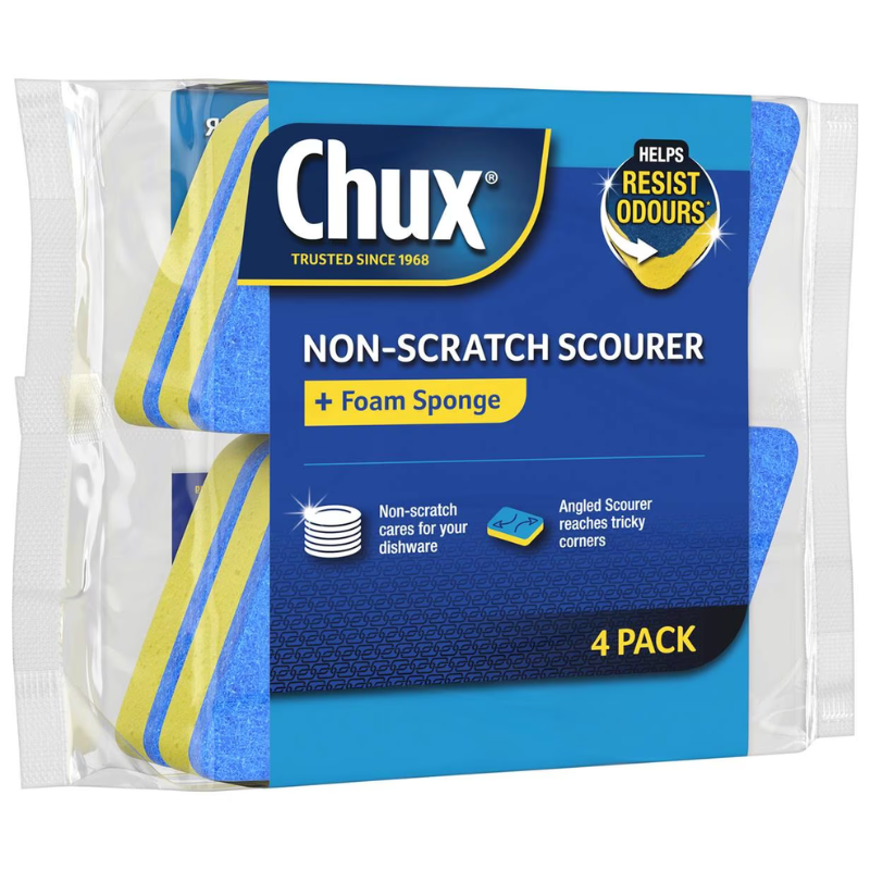 Chux Non-Scratch Scourer + Foam Sponge 4 Pack