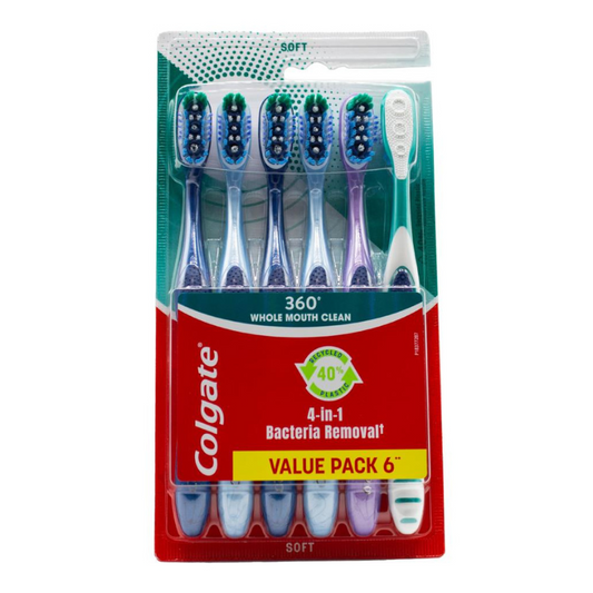 Colgate Toothbrush 360 Whole Mouth Clean Soft Value Pack 6