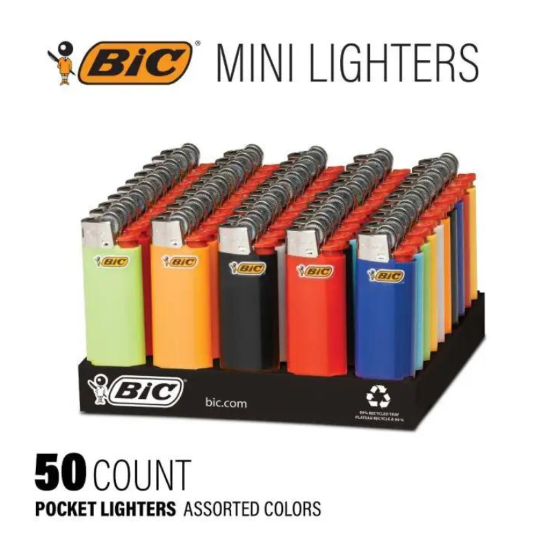 Bic Mini Cigarette Lighter Assorted Colours 50 Pcs