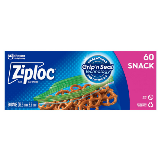 Ziploc 60 Snack Resealable Bags 16.5 cm x 8.2 cm