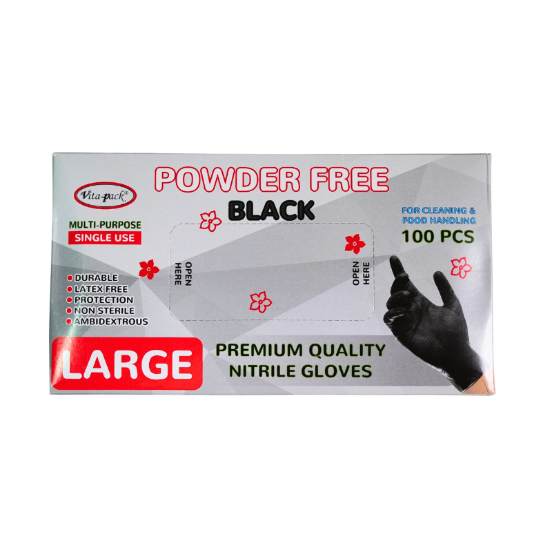 Powder Free Black Premium Quality Nitrile Gloves Large 100 pcs