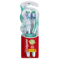 Colgate Toothbrush 360 Soft 2Pk Assorted Colours