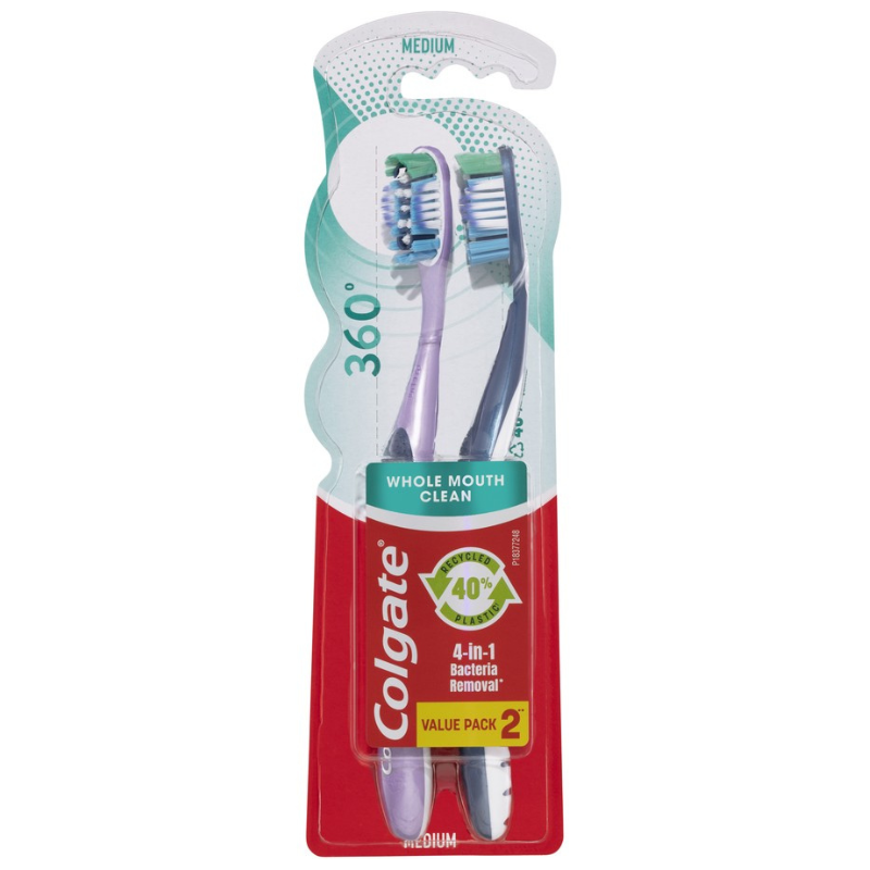 Colgate Toothbrush 360 Medium 2Pk Assorted Colours