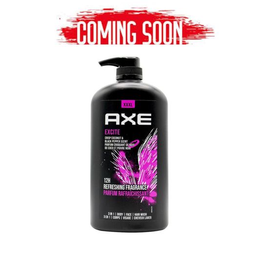 Axe 3 In 1 Body Face Hair Wash Excite Crisp Coconut & Black Pepper Scent 1L