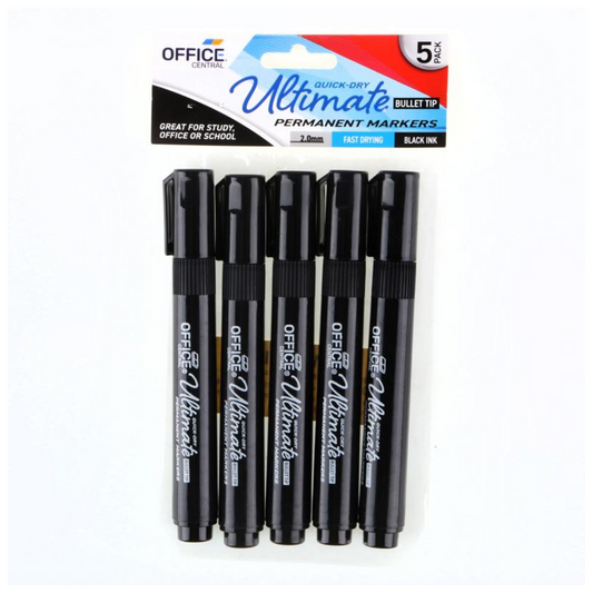 Office Central Permanent Marker Black Ink 5 Pack