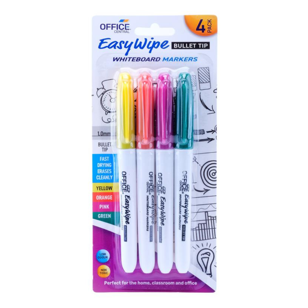 Office Central Easy Wipe Whiteboard Markers 4 Pack